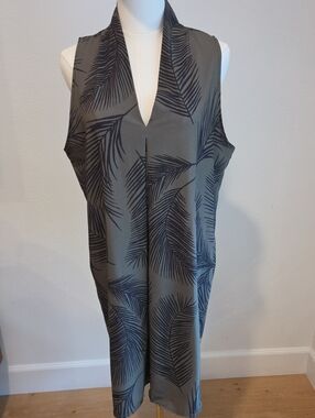 Lucy Olive and Black Palm-Print Sleeveless Swim Coverup